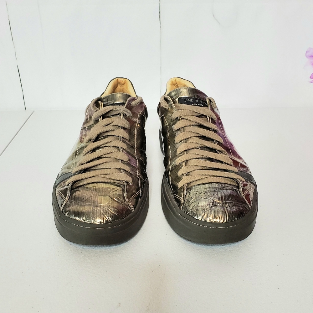 *SOLD* Rag & Bone Metallic Leather Low Top Sneakers 13 - Picture 2 of 11